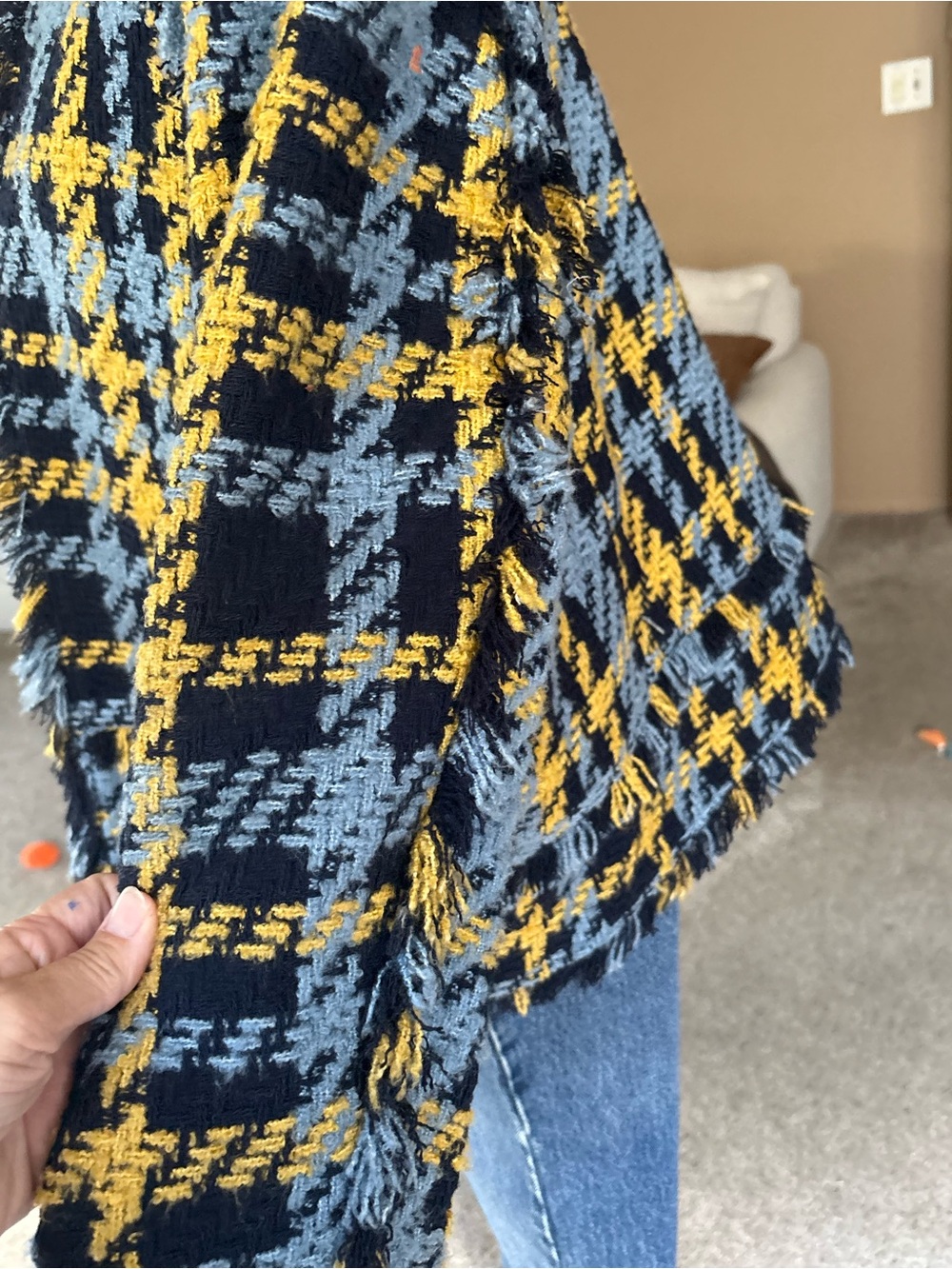 Halogen Frayed Houndstooth Blazer in Navy, Light Blue & Yellow - Picture 5 of 9